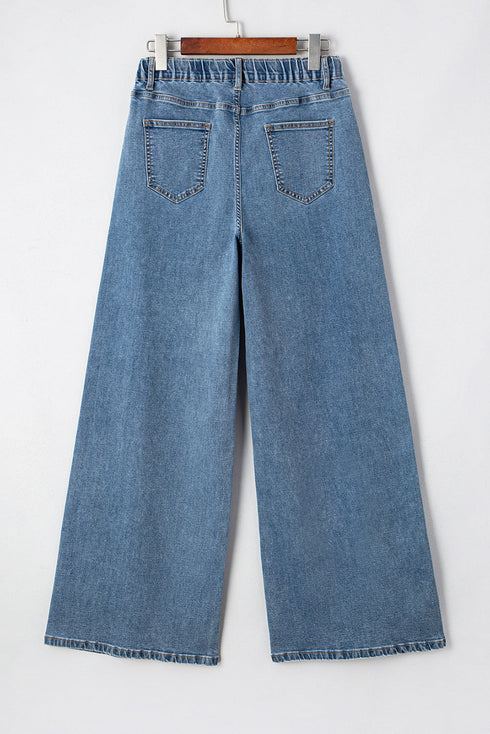 Retro Inspired Washed Wide Leg Drawstring Denim Pants
